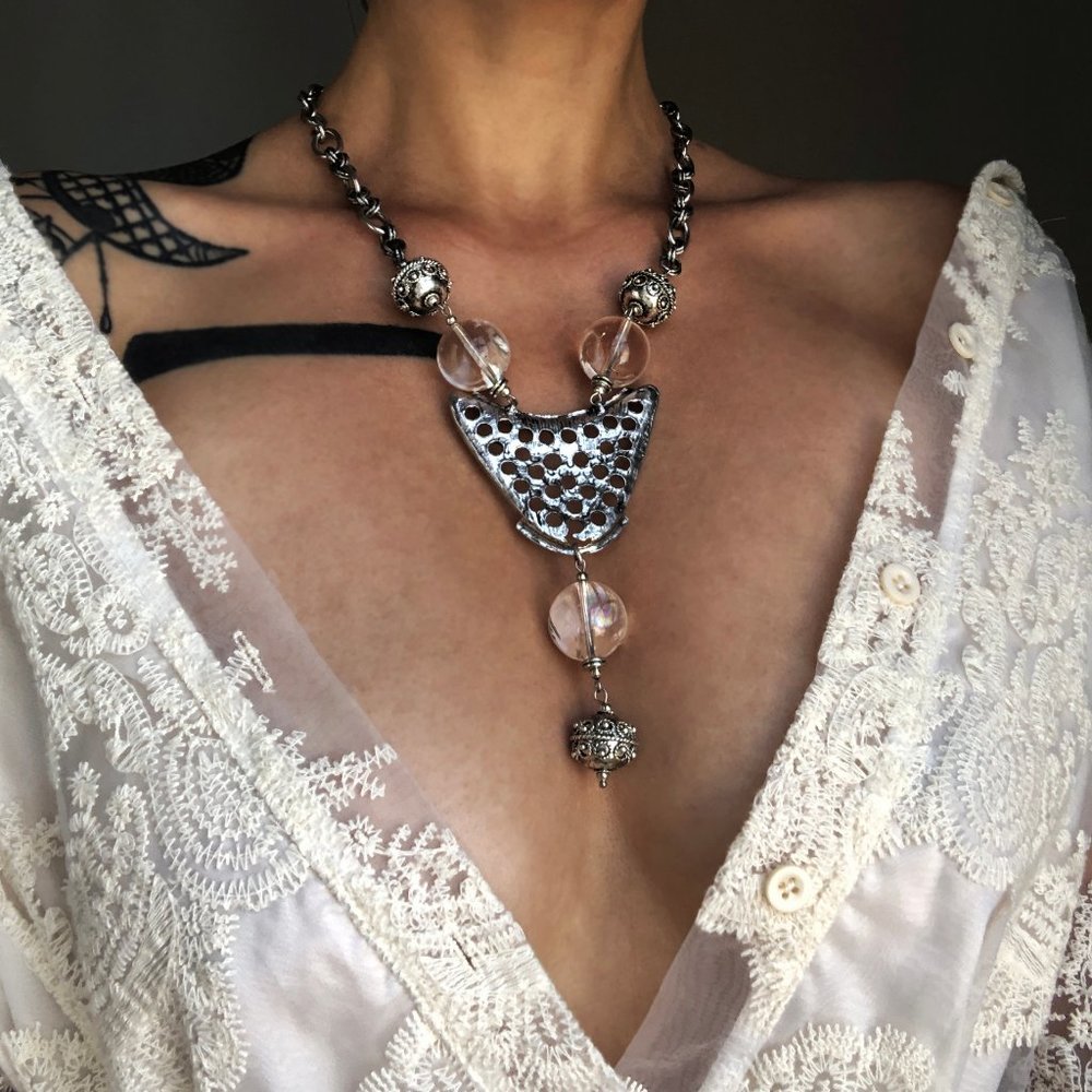 Bold statement bib necklace, large accent avant garde necklace